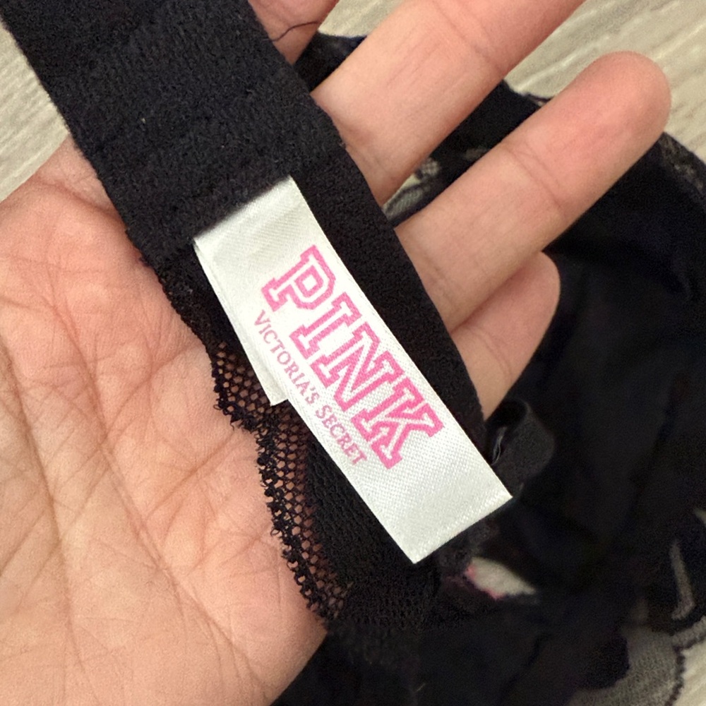 PINK Victoria’s Secret Floral Embroidered Black Mesh Bralette - Picture 4 of 4